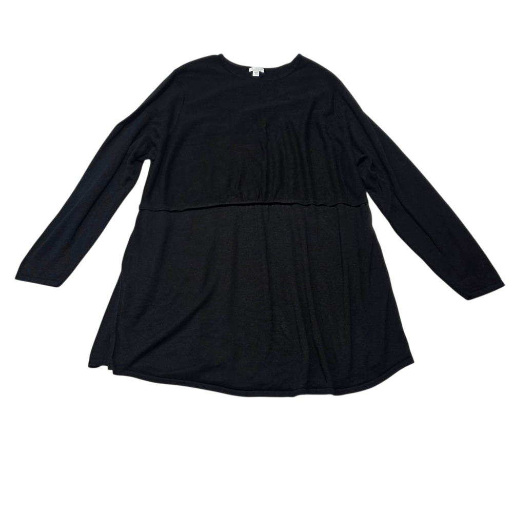 J. Jill Tunic Sweater Women 3X Black Wool Blend Long Sleeve Empire Waist